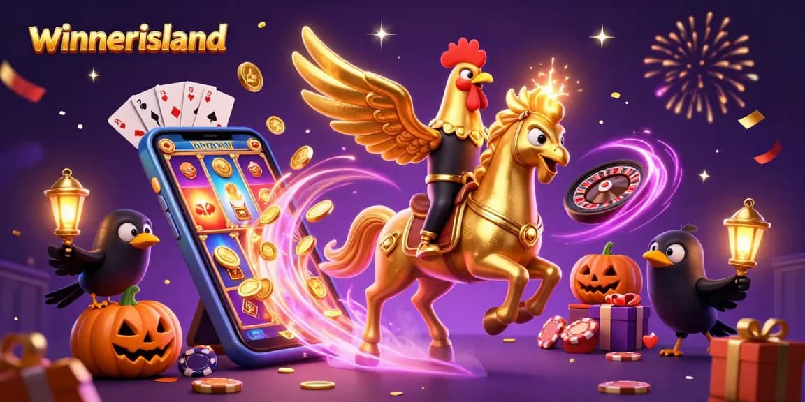 Experience the thrill of playing at winnerisland casino with glowing characters and casino elements exploding with excitement.