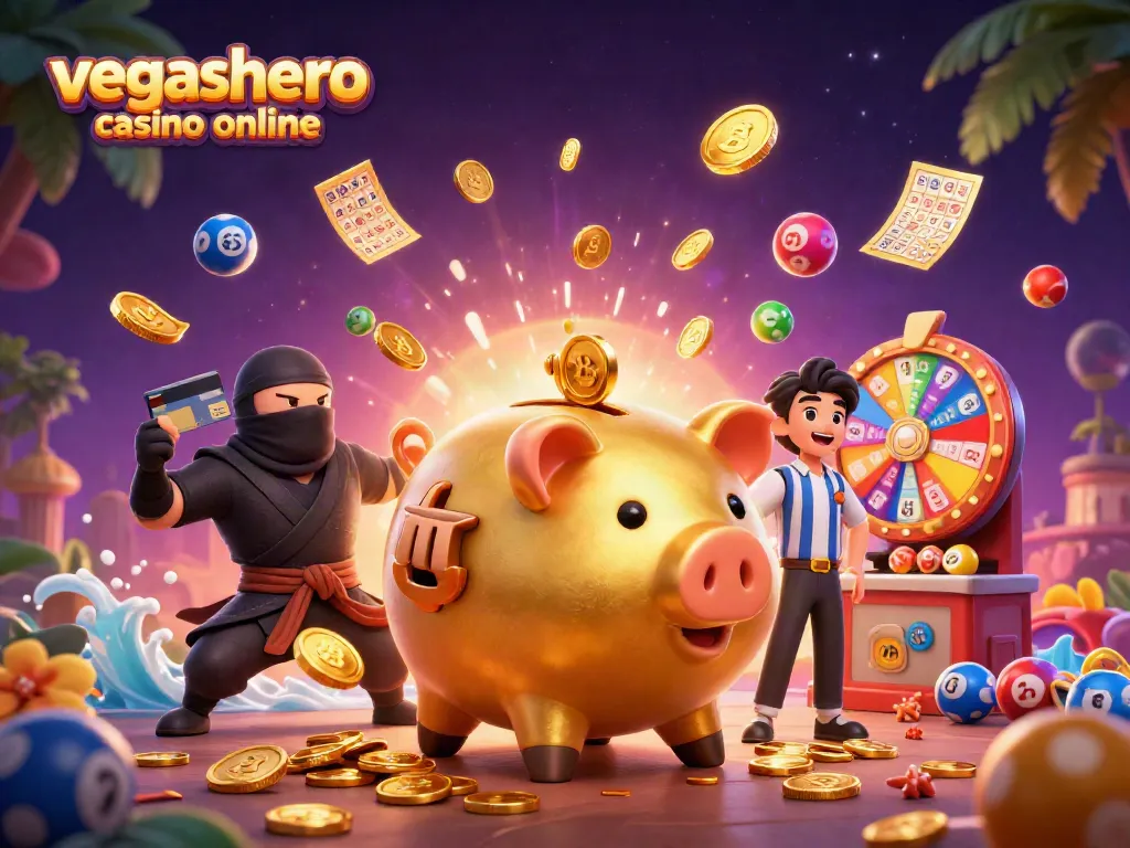 Experience the excitement of winning at the vegashero casino online with animated illustrations of thrilling casino characters and elements.