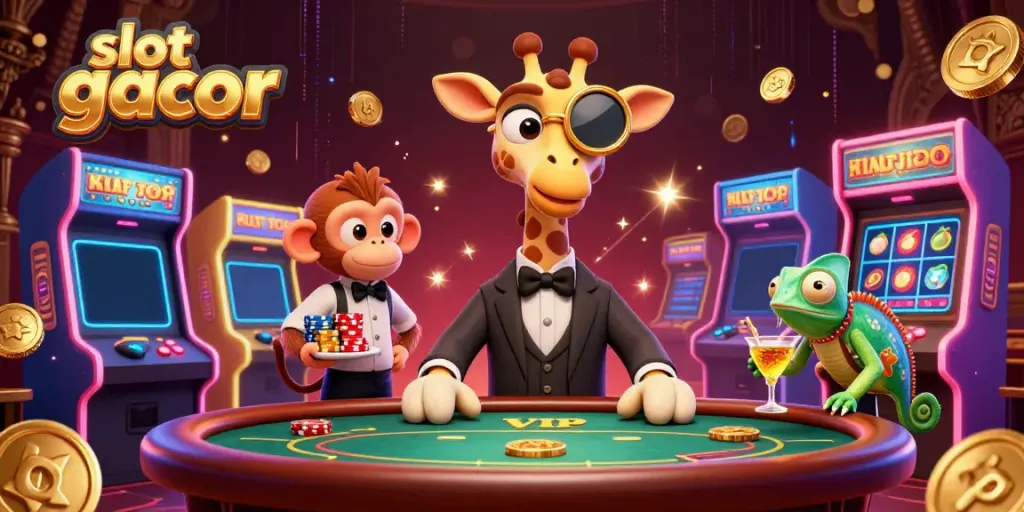 Experience the thrill of slot gacor with high-roller giraffes and lively casino elements.