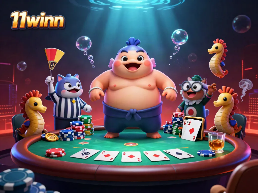 Experience thrilling gameplay with 11winn in a colorful underwater casino scene featuring unique characters.