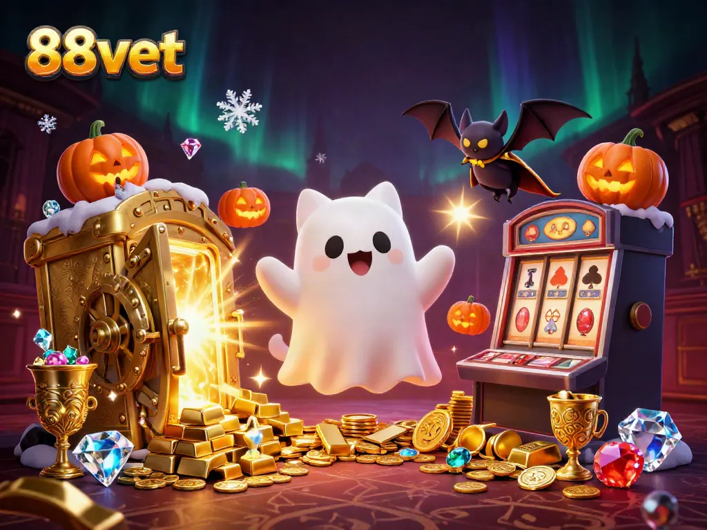 Experience excitement at 88vbet with a playful ghost cat and treasure in a haunted casino.