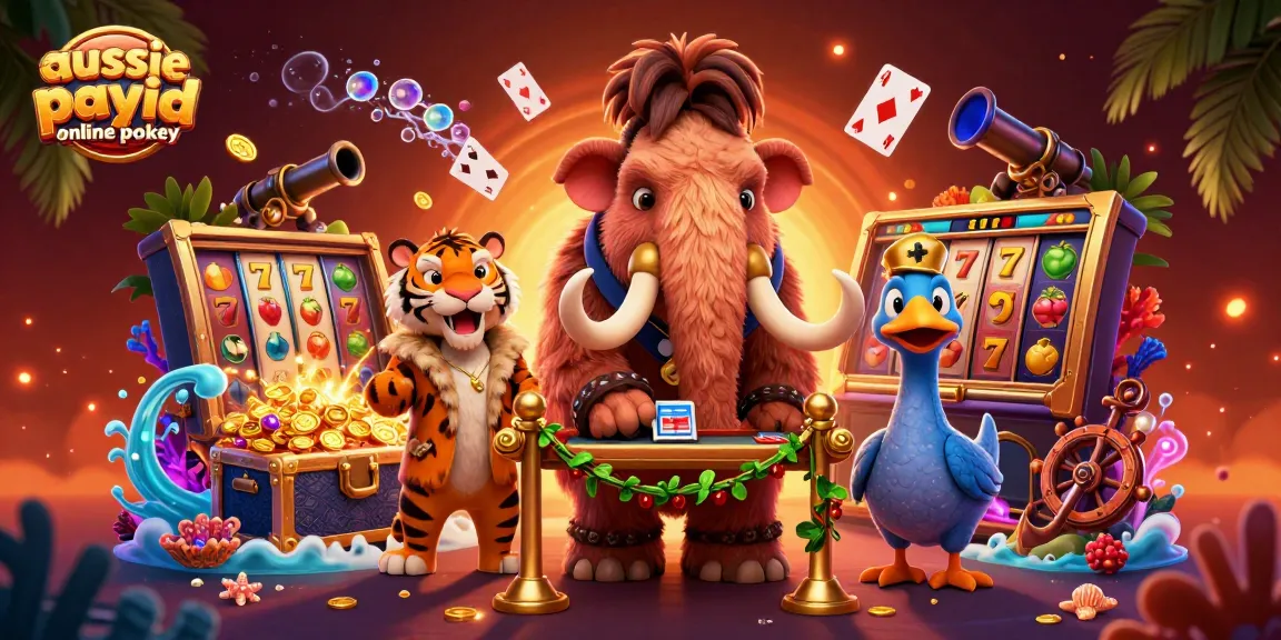 Engage with exciting aussie payid online pokies at vibrant casino scene featuring dynamic characters.